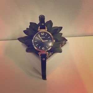 Womens black leather fossil watch